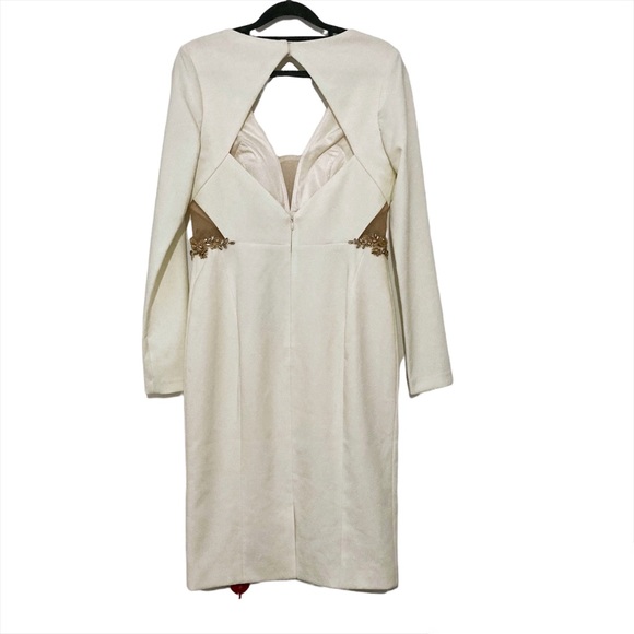 Marchesa Notte Ivory Bridal Long Sleeve Crepe V Neck Cut Out Dress Size 4 NWT - Picture 12 of 13